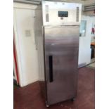 A Polar G592 stainless steel commercial refrigerator, on castors, cable and plug 810 mm deep x 610 m