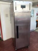 A Polar G592 stainless steel commercial refrigerator, on castors, cable and plug 810 mm deep x 610 m