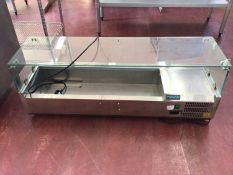 A Polar stainless steel table top refrigeration display unit, with glass sneeze screen, cable and pl