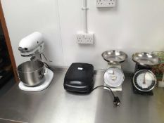 A Kitchen Aid 5KPM50 enamelled electric food mixer with stainless steel bowl, George Foreman 18471 e