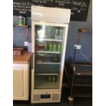 A Polar upright refrigerator with glazed display panel, cable and plug