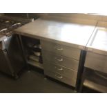 A wall stainless steel preparation bench,with four drawers and undershelf, 1050 mm