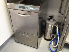 A Classeq D400DOU stainless steel glass washer, with water softener, cable and plug