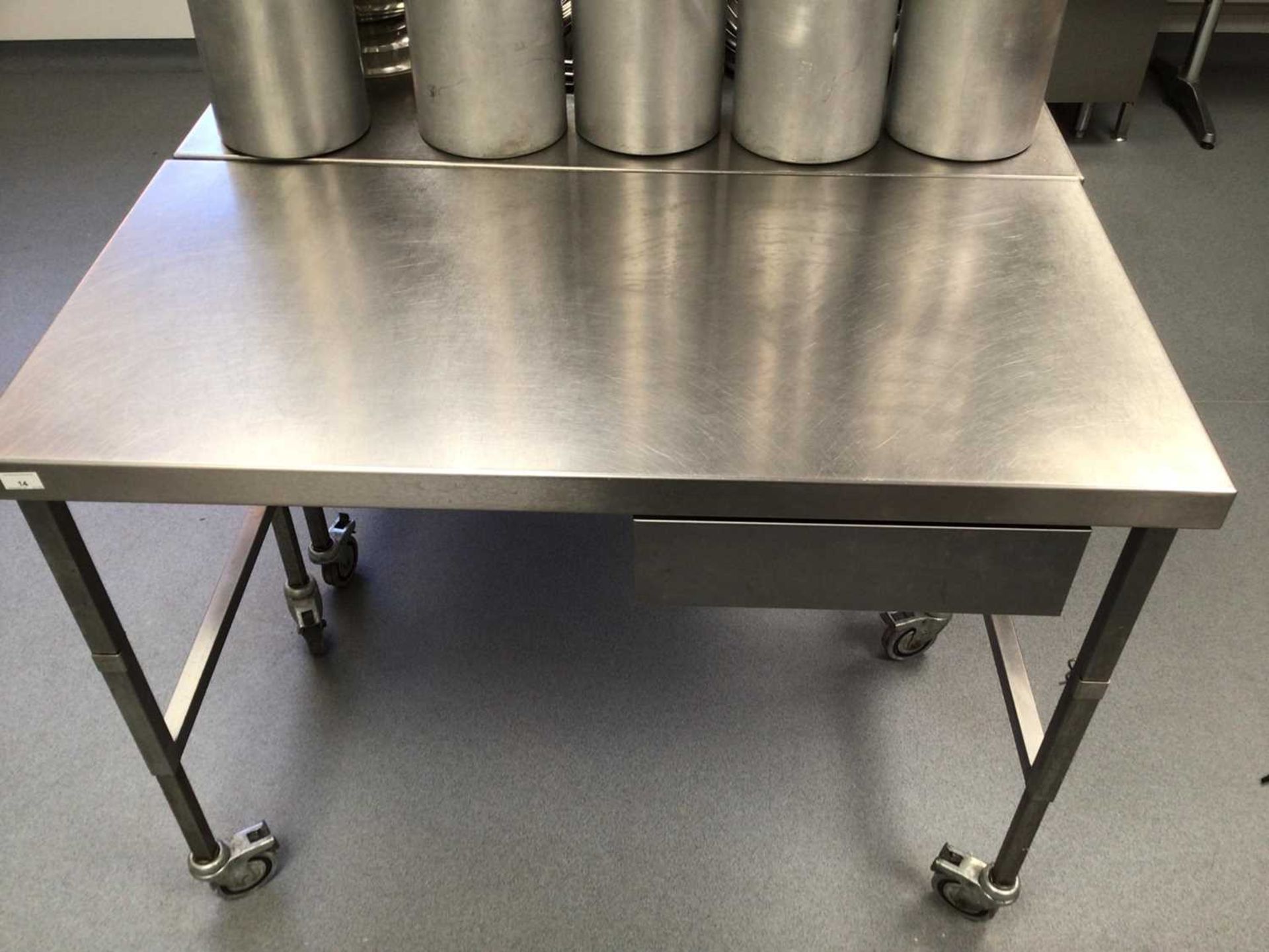 A stainless steel freestanding preparation bench, with drawer, on castors, 1200 mm - Bild 2 aus 2