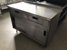 A wall standing stainless steel preparation bench, with two drawers, and double sliding doors, 1200