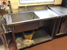 A Moffat stainless steel single bowl sink unit, with two taps and shelf under, 1200 mm