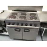 A Lincat stainless steel A004 SN 30350611 electric six ring cooker,with double door oven, 900 mm