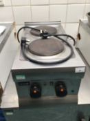 A Lincat A003 stainless steel electric twin ring table top cooker, cable and plug