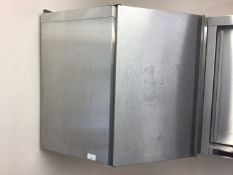 A stainless steel corner wall cabinet, with single door, 660 mm wide x 660 mm deep