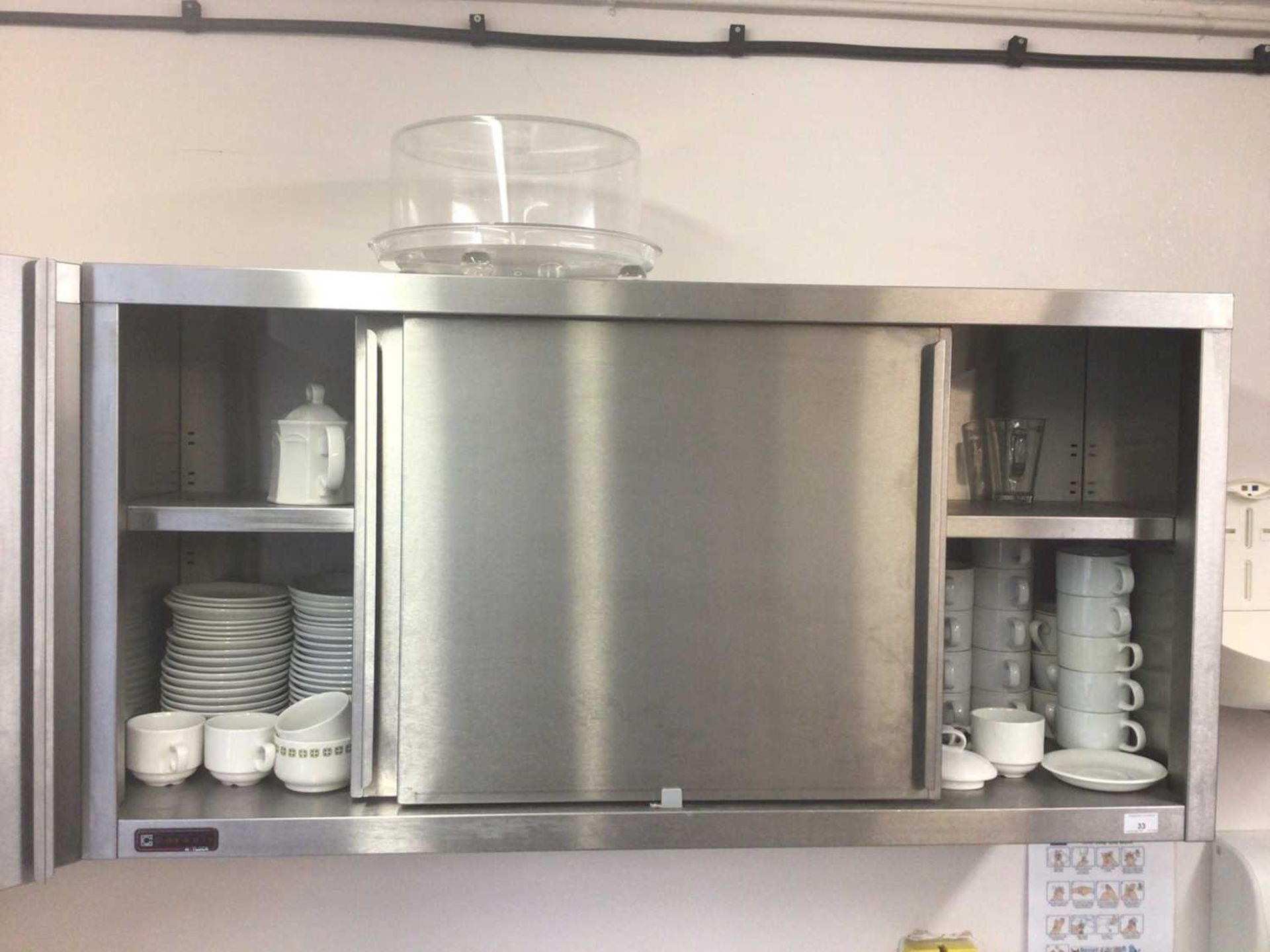 A stainless steel double sliding door wall cabinet, 1200 mm wide x 340 mm deep - Image 2 of 2