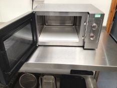 A Buffalo GK643 stainless steel microwave oven, cable and plug
