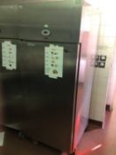 A Foster electric single door stainless steel commercial refrigerator, on castors, cable and plug, 7