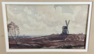 Edwin Harris watercolour - Sussex windmills, 25cm x 15cm in glazed frame