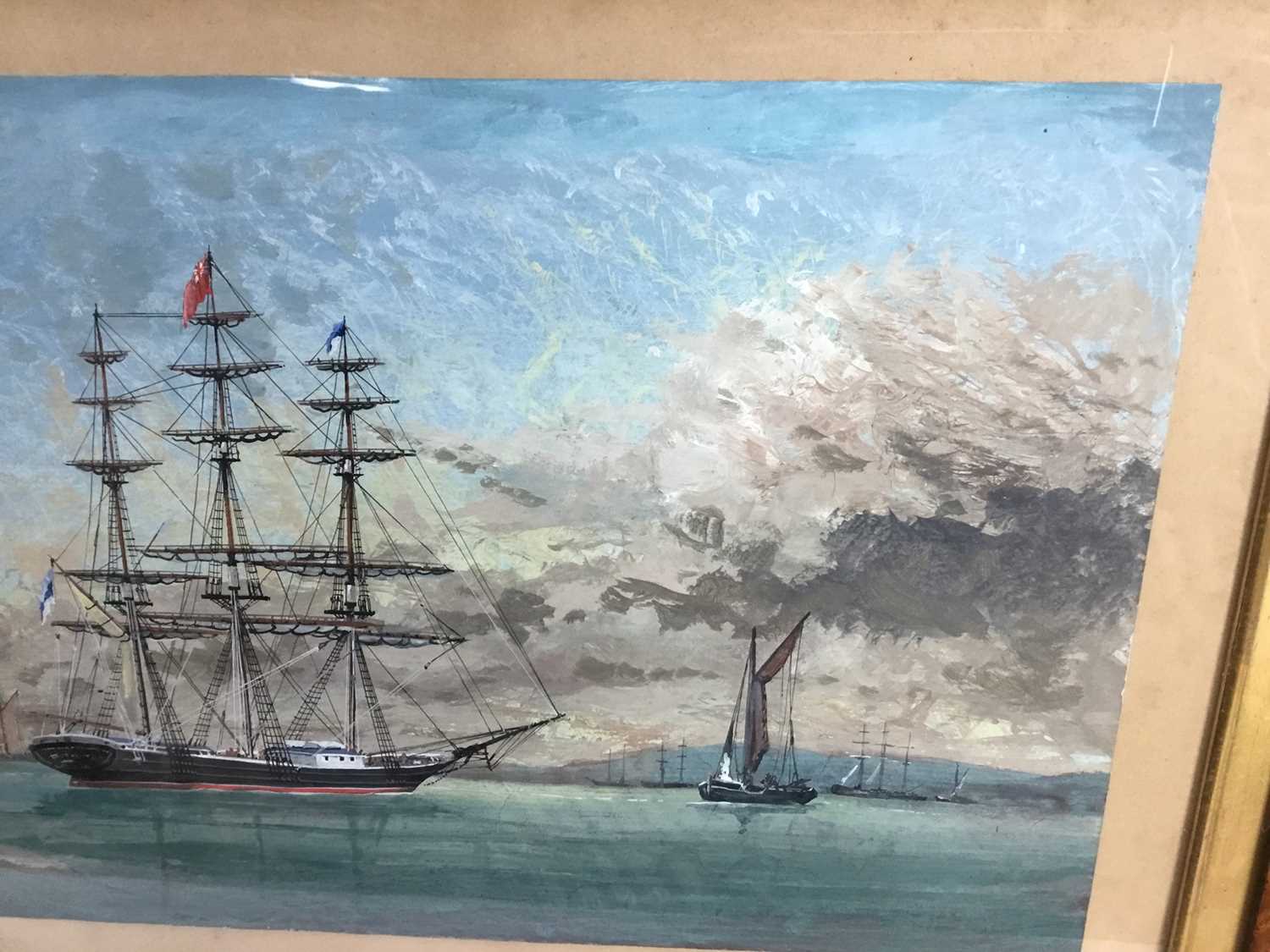 19th century English school watercolour on paper - vessels at sea, 28cm x 38cm, in maple frame, 56cm - Image 3 of 6