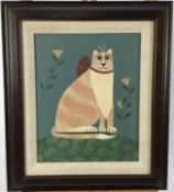 Wendy Presseissen (American) oil on canvas - A cat posing, inscribed verso, 24 x 19cm, framed