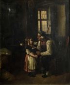 Dutch School, oil on canvas - interior scene, 21cm x 25cm, framed, 25cm x 29cm overall