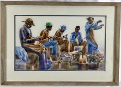 African School, Thokoxani Mathobela watercolour - cobblers, signed, 50cm x 30cm in glazed frame, 64c