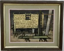 Douglas Pittuck (1911-1993), mixed media on paper, Workshop interior, signed and dated 1956, 36 x 49