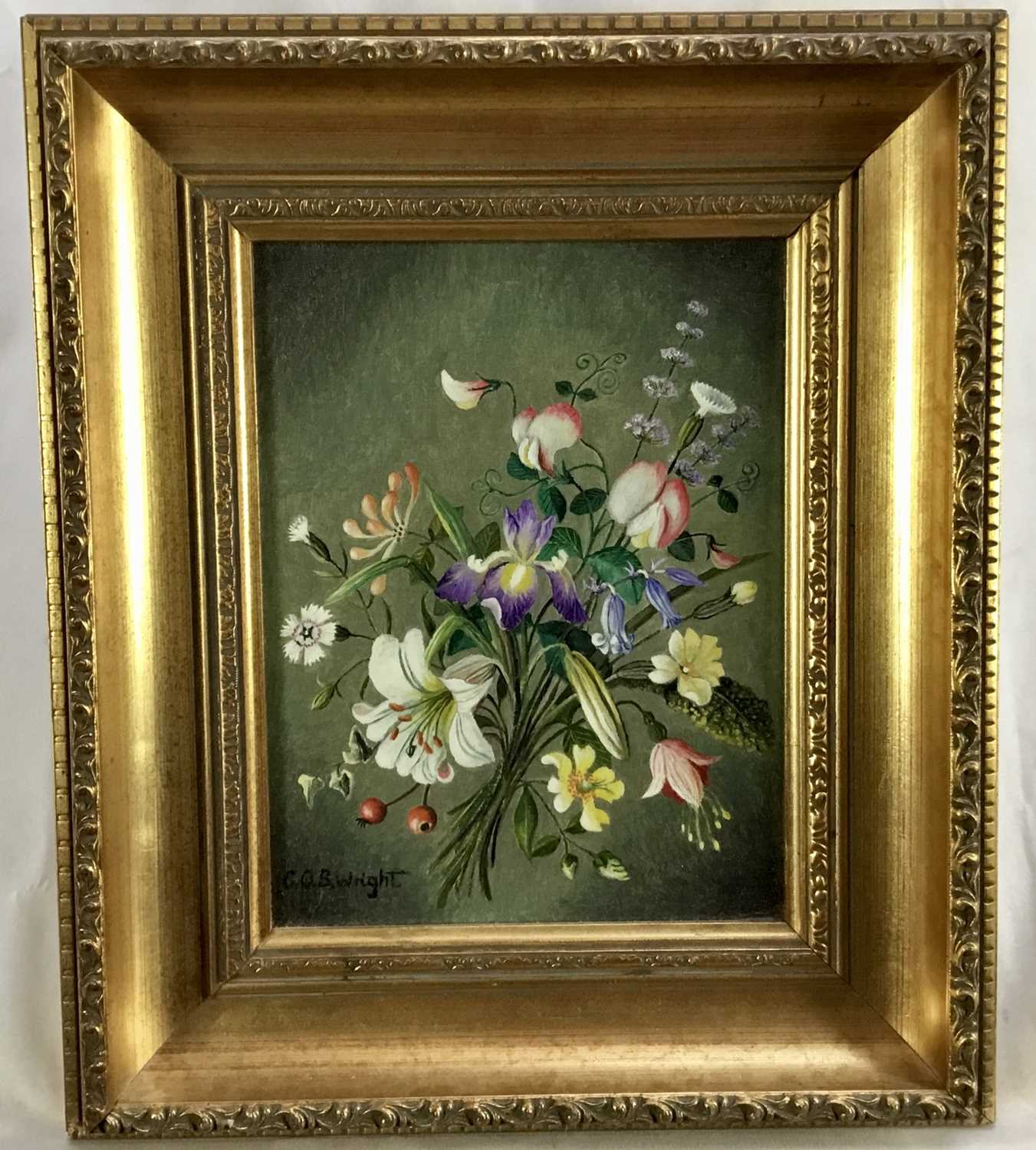 C. O. B. Wright, 20th century oil on canvas board - still life summer flowers, in gilt frame