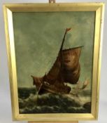 Phebe Backhouse oil on canvas - vessel in rough seas, 37cm x 49.5cm, signed and dated 1900, framed,