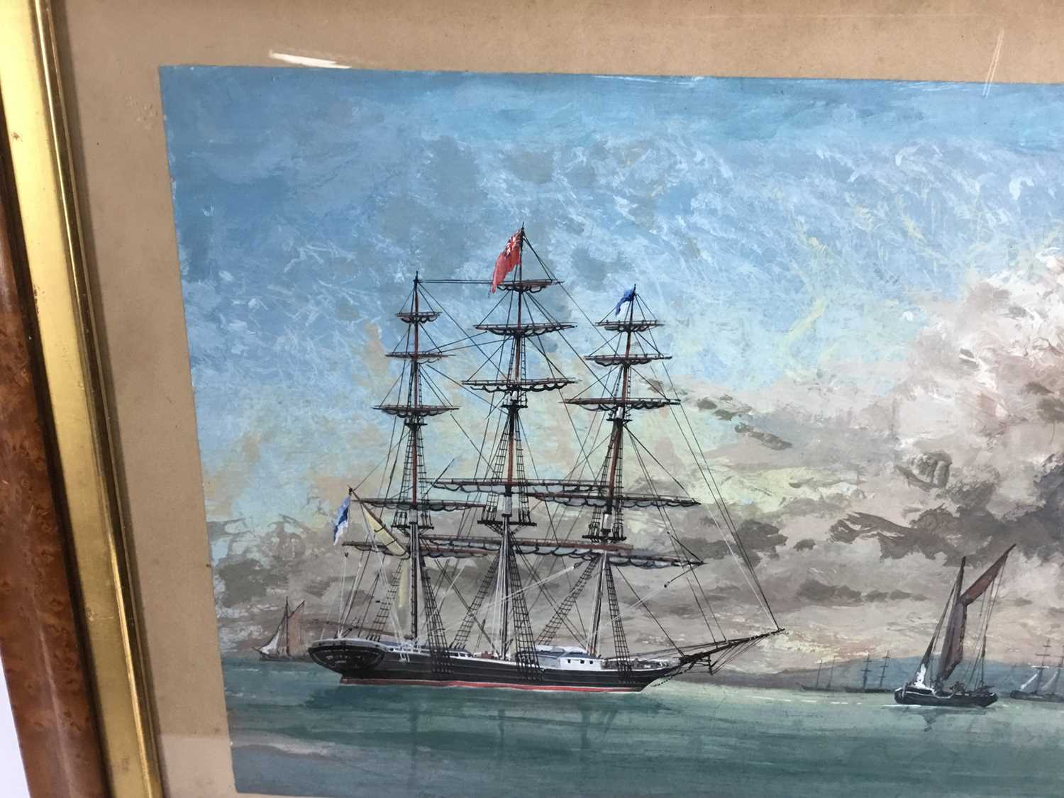 19th century English school watercolour on paper - vessels at sea, 28cm x 38cm, in maple frame, 56cm - Image 2 of 6