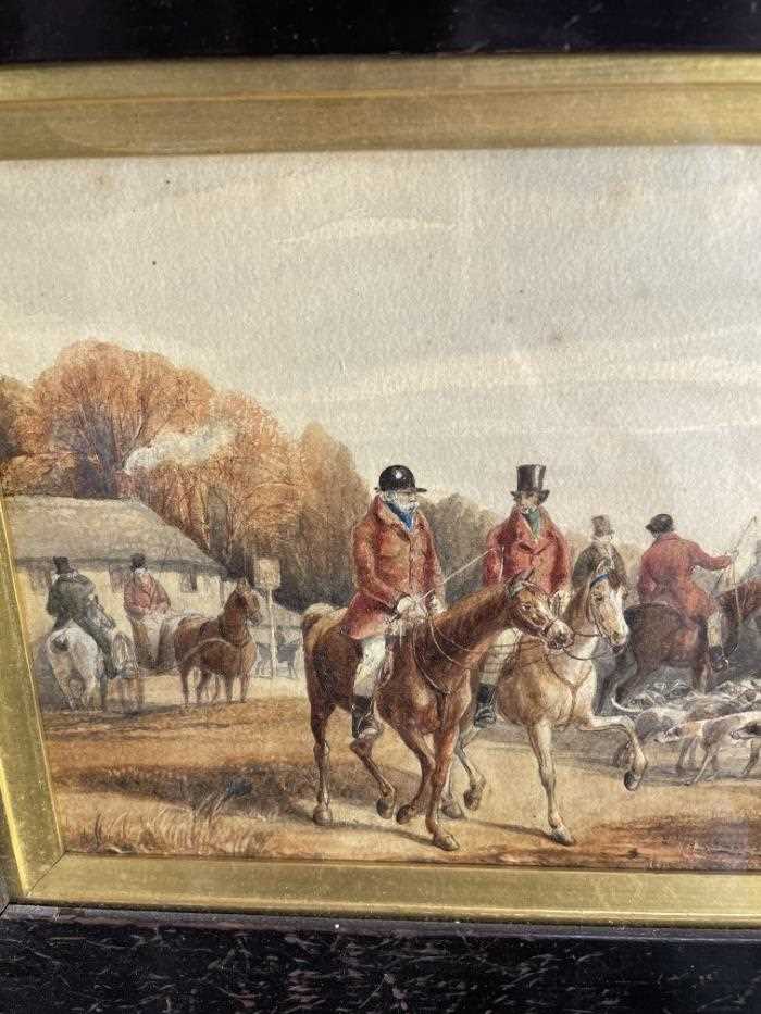 English School, 19th century, pair of watercolours - The Meet and The Death, 15.5cm x 27cm, in glaze - Image 3 of 7