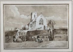 English school, watercolour - figures in a landscape, 30cm x 21cm, mounted in glazed frame, 52cm x 4