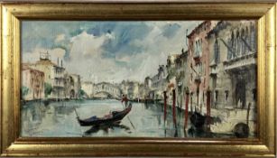 Gianni Scarpa, oil on canvas - The Grand Canal Venice, signed, 39cm x 19cm, in gilt frame 46cm x 26c