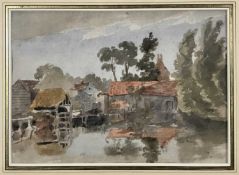 Anthony Vandyke Copley Fielding (1787-1855) watercolour- Hendon Middlesex farm buildings