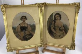 Mid 19th century oil on canvas in gilt frame- portrait of a lady, together with a pair of mid 19th c