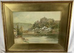 Edwardian English School watercolour - hilltop castle, initialled JP and dated 1906, 26cm x 36cm, in