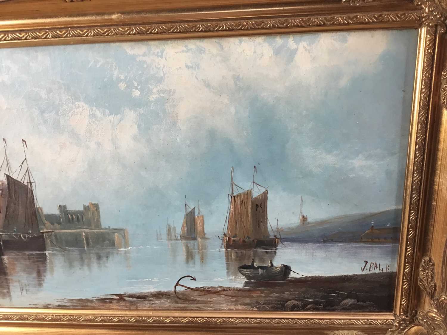 John Bale (1834-1913), three harbour scenes, oil on canvas in gilt frames - Image 11 of 14