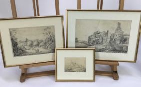 Collection of 7 early pencil drawings, to include John Wodderspoon - various of castles, cottages et