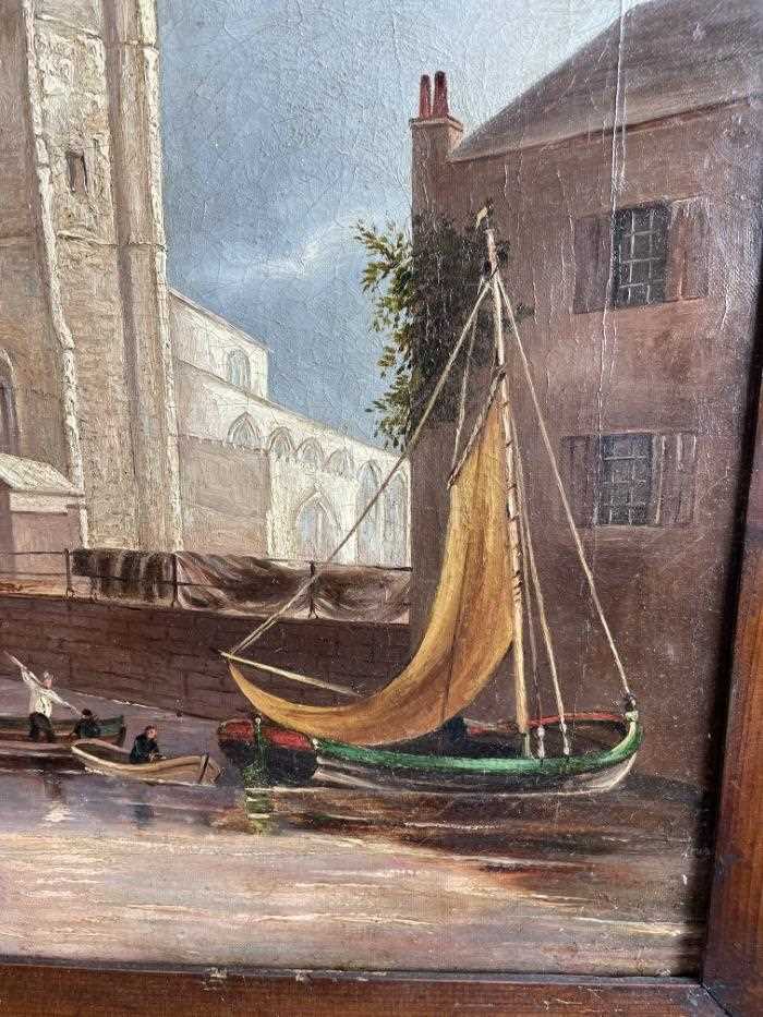 English School, 19th century, oil on canvas - Lambeth Palace from the Thames, 44cm x 60cm, in 19th c - Image 8 of 14