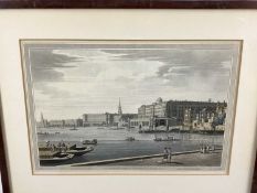 Pair of antique hand coloured engravings after Farington, Somerset Place and Greenwich, in glazed fr