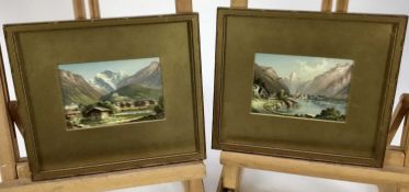 Pair of Alpine oil on board studies in the manner of Sattler (indistinctly signed)