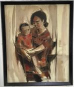 Continental School, mid 20th century, oil on canvas - portrait of a mother and child, 83cm x 67cm, f