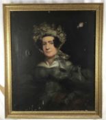 19th century oil on canvas - portrait of a lady with hat - 62cm x 74.5cm, framed