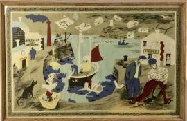 Julian Trevelyan (1910-1988) school print - The Harbour, 48cm x 75cm in glazed frame