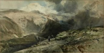 B. J. M. Donne 19th century watercolour - Saas Fee glacier, signed and dated (18)'88, 62cm x 32cm mo