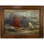 English school, oil on board - racing yachts, 36cm x 25cm in wooden frame, 44cm x 34cm overall
