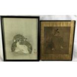 Two Japanese paintings, Samurai on silk, 15.5cm x 16.5cm, in glazed frame, 20cm x 24cm overall and P