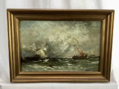 W H Williamson oil on canvas - Marine scene, 34cm x 22cm, framed