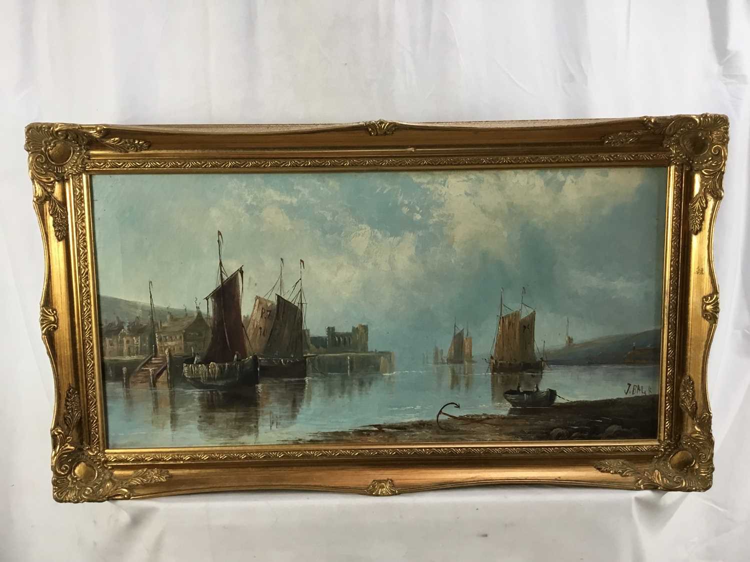 John Bale (1834-1913), three harbour scenes, oil on canvas in gilt frames - Image 10 of 14