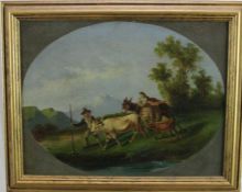 Continental School, 19th century, pair of oils on canvas laid on panel - Herders and Livestock in Mo