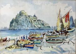Attributed to Jack Cox (1914-2007), watercolour scene of Ischia, framed