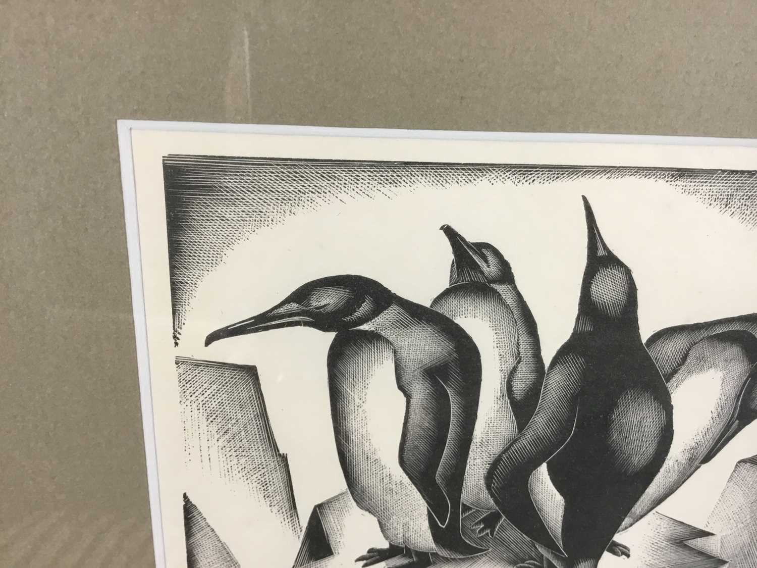 Agnes Miller Parker woodcut print - penguins, 12.5cm x 13cm, unsigned in glazed frame - Image 3 of 7