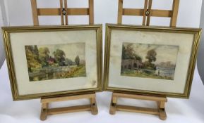 C.Jones. Canal scenes, signed, watercolours, A pair (2)