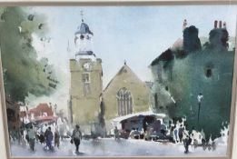 Andrew Gemmill, contemporary, watercolour - Market Day, Lymington, signed, in glazed frame Provena