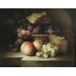 Continental school - Still life with fruit, oil on wood board, framed